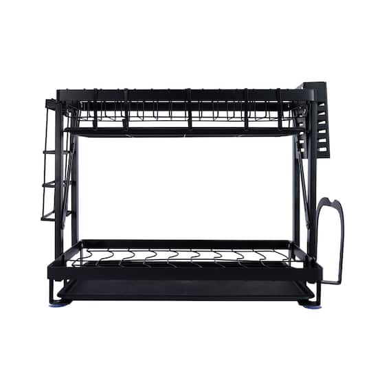Household Essentials 12" Black Metal 2-Tier Countertop Caddy with Cutouts